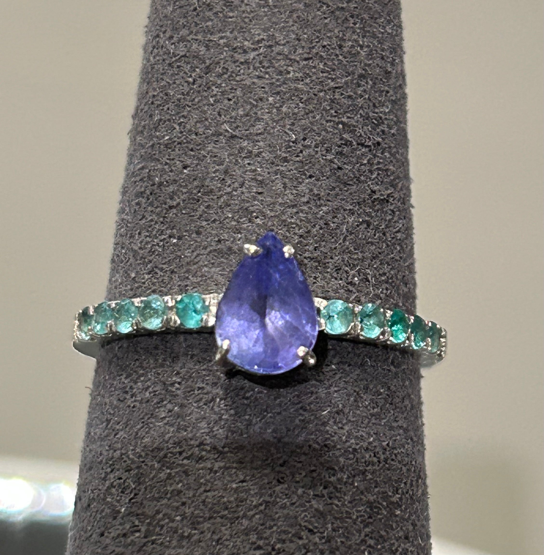 Anello Tourmaline Paraiba Brasiliana neon blue green e Tanzanita Natural
