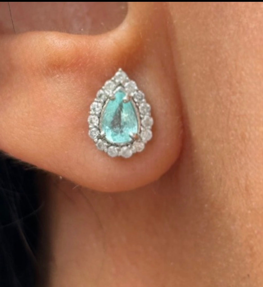 Orecchini Tourmaline Paraiba Neon blue e diamanti Naturali Oro bianco 18k