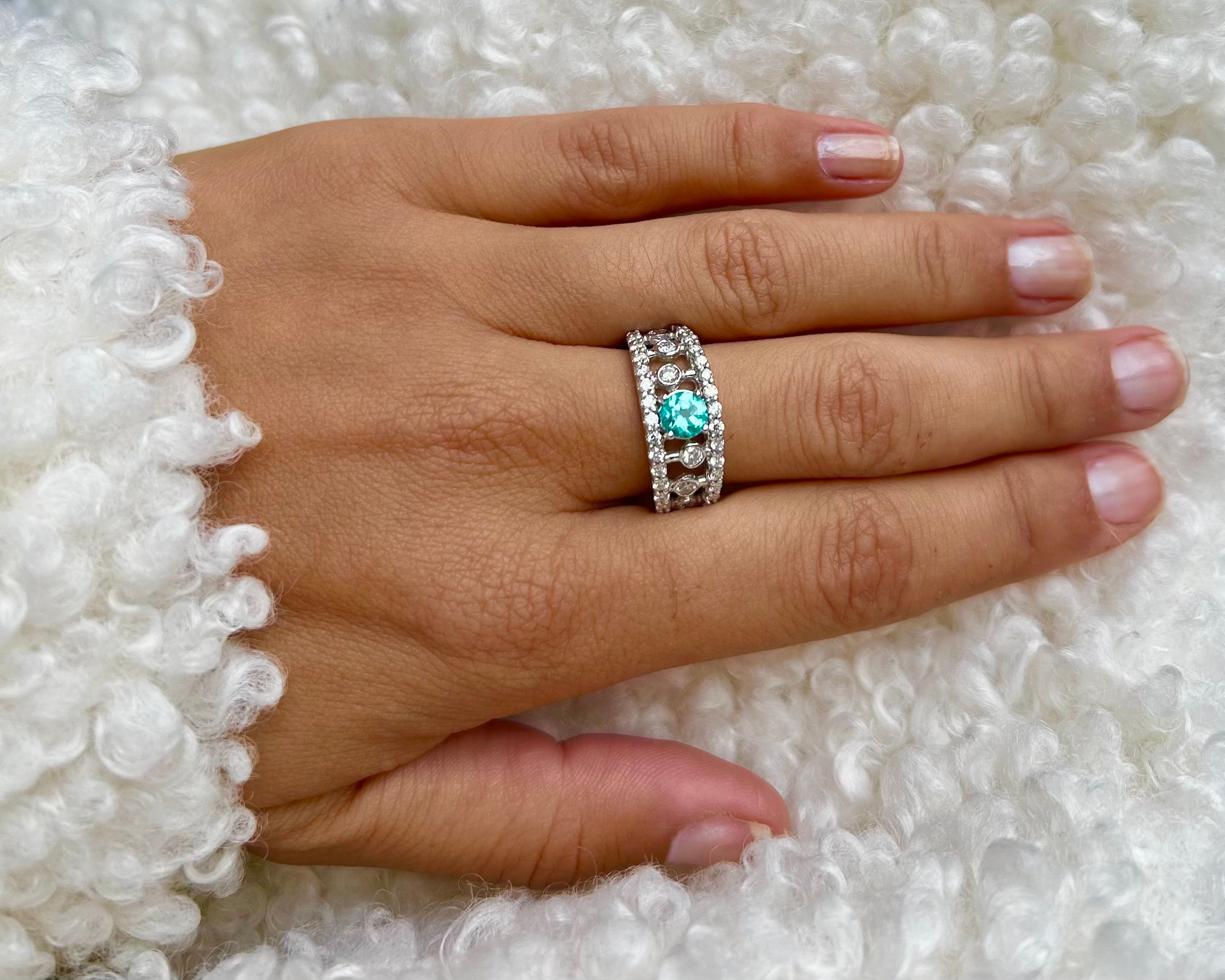 Anello Tourmaline Paraiba Natural neon blue, diamanti, Oro bianco 18k Certificati Italiani