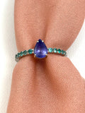 Anello Tourmaline Paraiba Brasiliana neon blue green e Tanzanita Natural