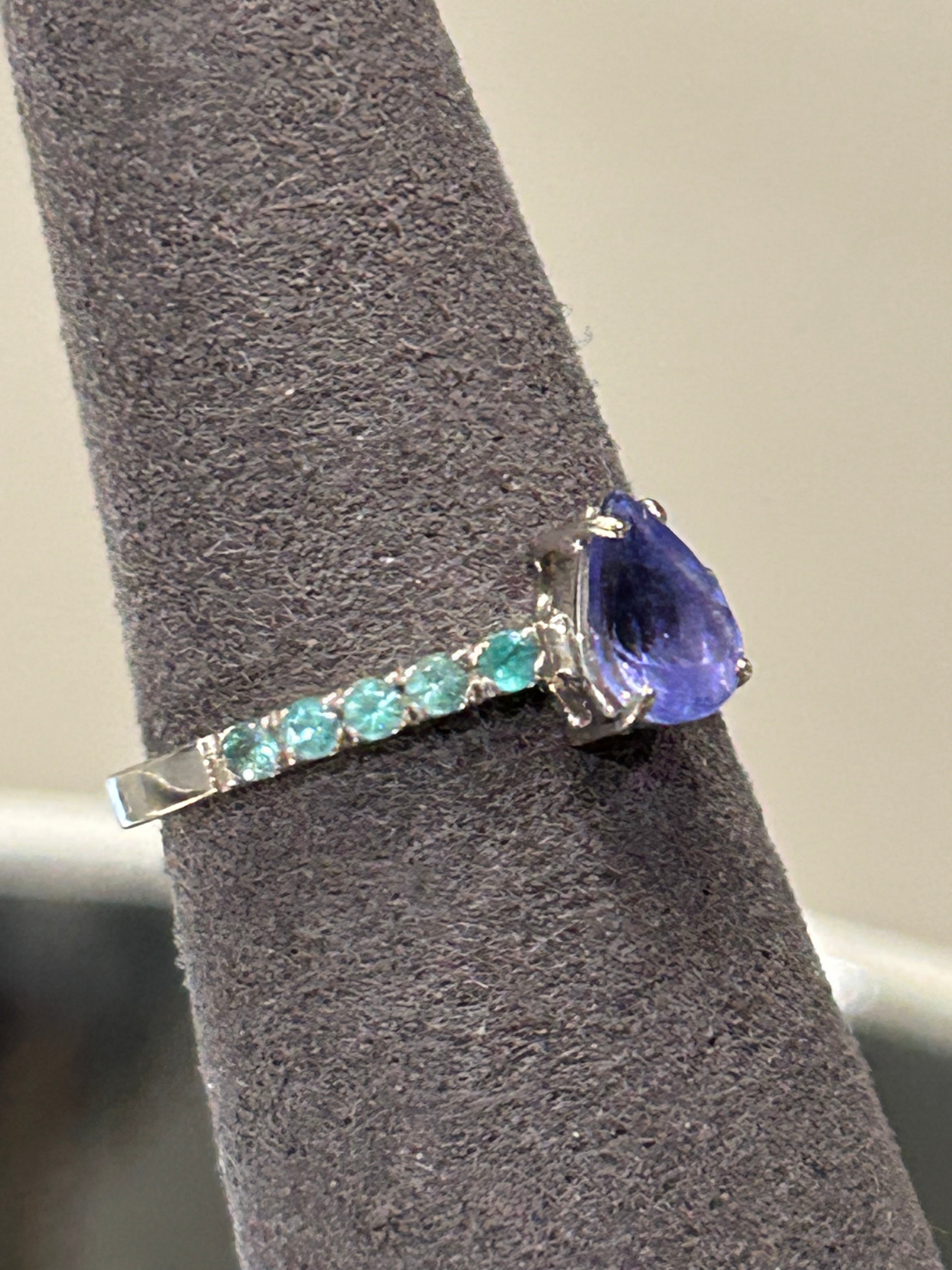 Anello Tourmaline Paraiba Brasiliana neon blue green e Tanzanita Natural