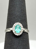 Anello Tourmaline Paraiba Neon blue Natural e diamanti Oro bianco 18k