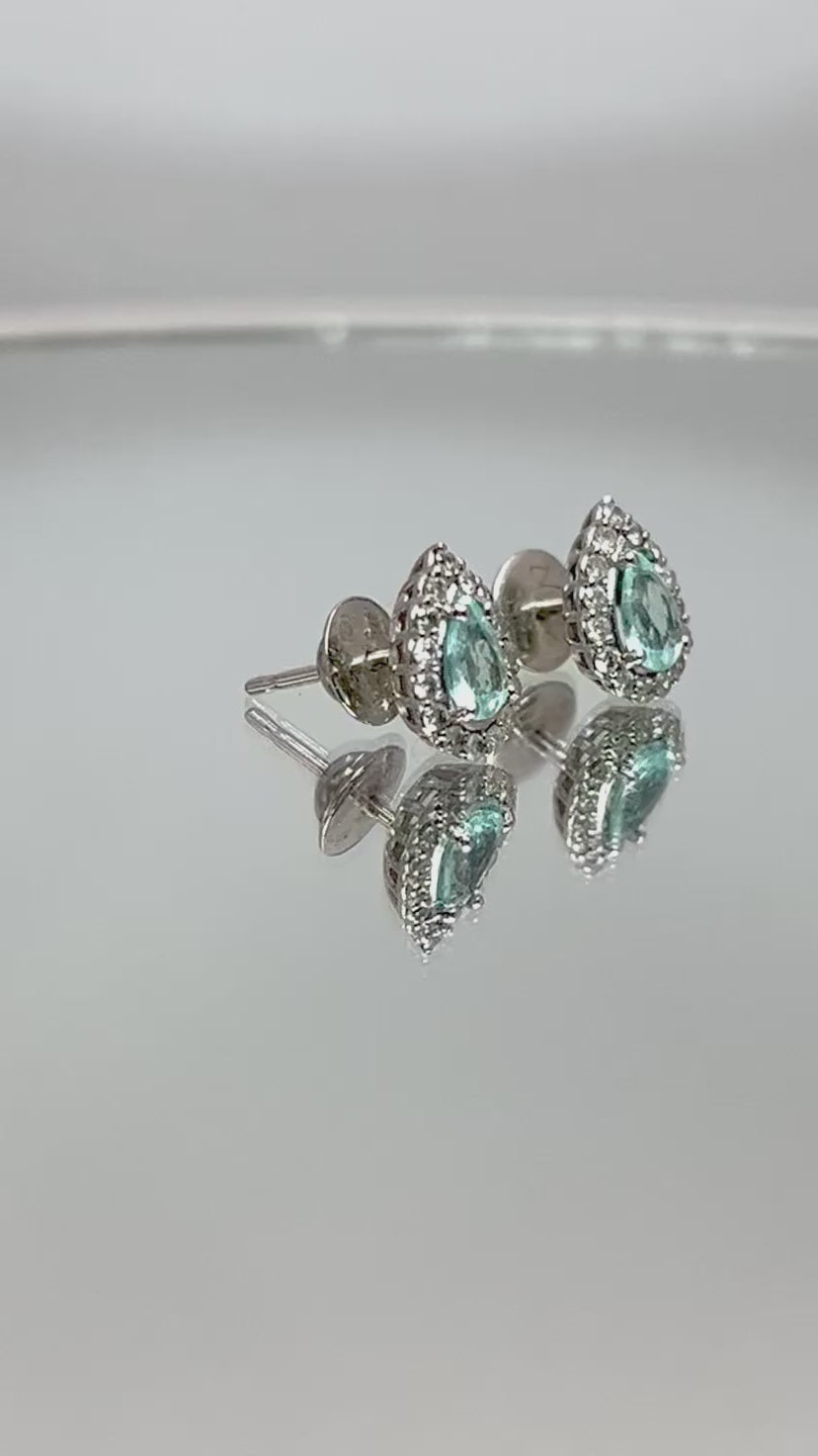 Orecchini Tourmaline Paraiba Neon blue e diamanti Naturali Oro bianco 18k